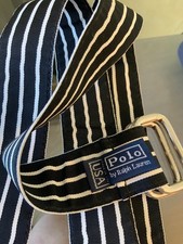 Vintage Polo Ralph Lauren Black  White Striped Canvas Belt With Double D-Ring B