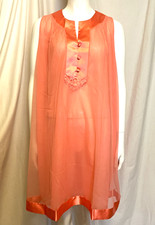 Vintage 1960s GOSSARD ARTEMIS Coral Nylon Floating Chiffon Satin Nightgown Sz M