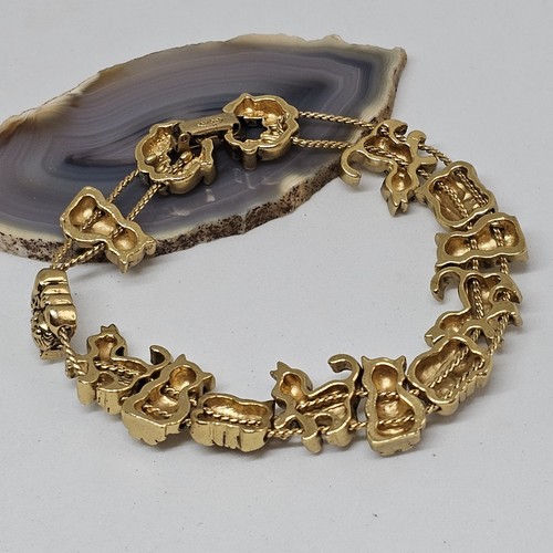 Vintage Avon Kitty Cat Charm Slider Bracelet Gold Tone Jeweled Cat Lovers - Bild 7 von 12
