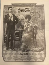 1905 Original Coca Cola B/W Ad-Couple Having Coke With Friends- Early Ad - Rare