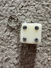 Medium White Rhinestone Dice Keychain Key Ring