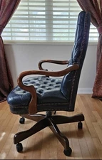 Genuine Leather Bernhardt Executive Chair - Tufted Chesterfield Style