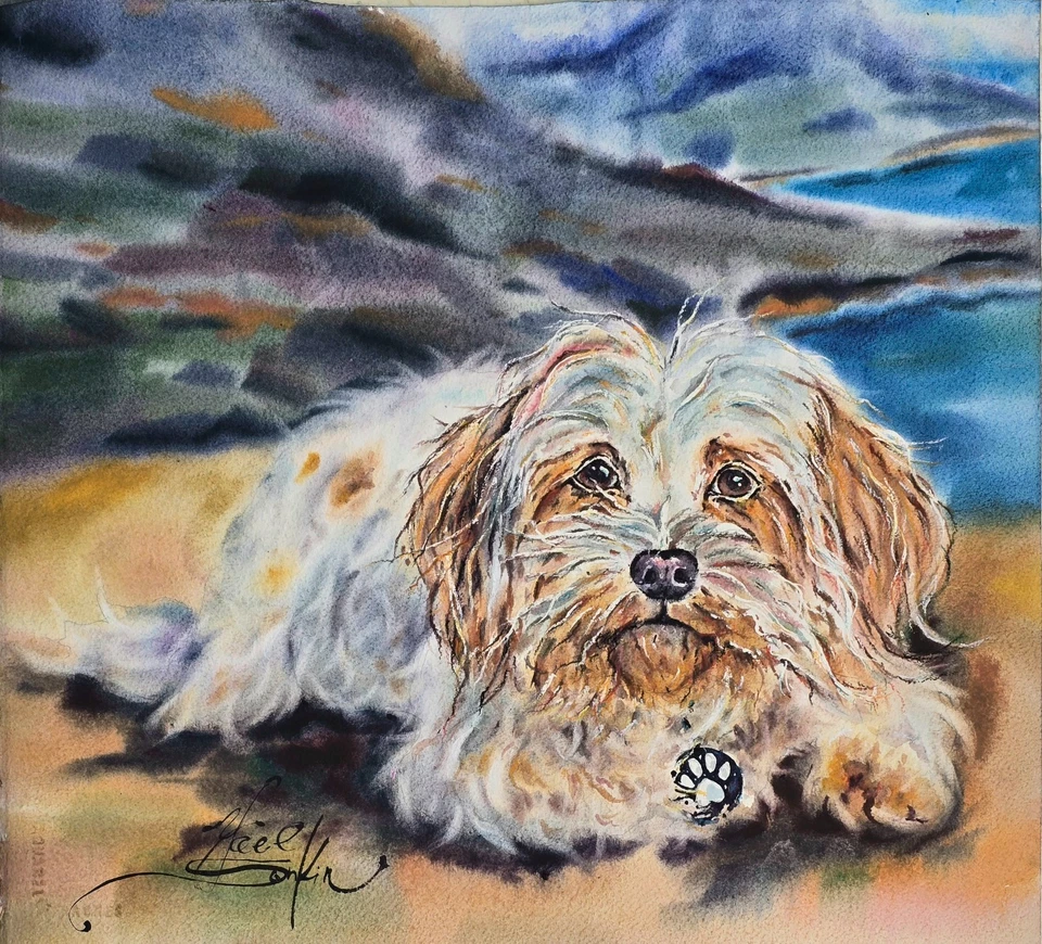 Peinture originale aquarelle pour chien Shih Tzu - art mural portrait... - Photo 1/3