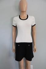 CHANEL 2025 White/Black Short Sleeve A-Line Skater Dress Size F 34/US 2