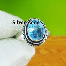 Blue Topaz Gemstone 925 Sterling Silver Handmade Jewelry Ring Size 5 to 13