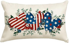 4Th of July Pillow Cover 12X20 Inch,Patriotic Hearts Decor Red White and Blue In