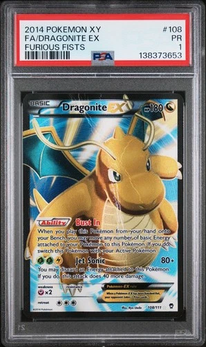 PSA 1 PR 2014 Pokemon XY Furious Fists Full Art Dragonite EX 108/111 Holo Rare