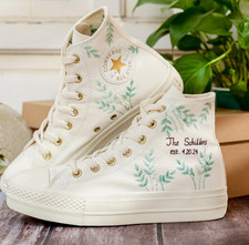 Wedding Converse for Bride Ivory, Bridal Flower Embroidered Sneaker, Luxury Wedd