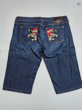 Vintage Women's Ed Hardy Love Kills Slowly Skull Shorts Jeans Size 31