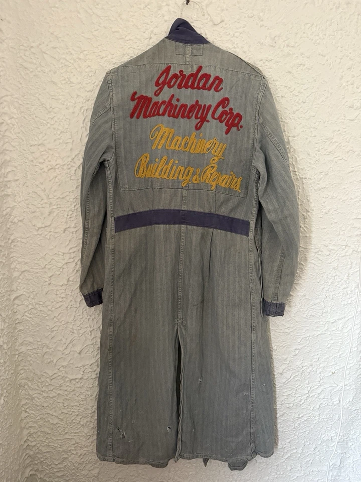 复古 20 世纪 50 年代-60 年代链条缝制工作外套人字形牛仔店夹克罕见 — 第 2/4 张图片