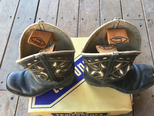 VINTAGE 1950'S KIDS COWBOY BOOTS INLAY COWPUNCHER 9 D - Picture 2 of 5
