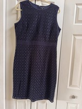 Ann Taylor Lace Sheath Dress Size 12 Navy Blue Work Career Office Professional