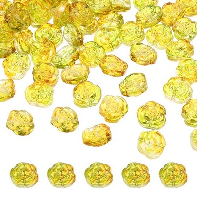 50 Glass Rose Beads 0.55'' Yellow Flowers