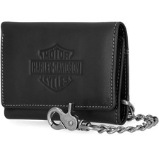 Harley-Davidson Men's B&S Embossed Trifold Chain Leather Wallet MWM120/08