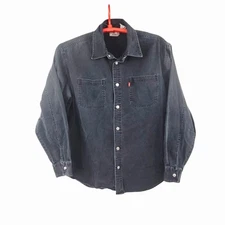 Vintage Levis Men's Large Black Denim Red Tab Two Pocket Button Up Shirt