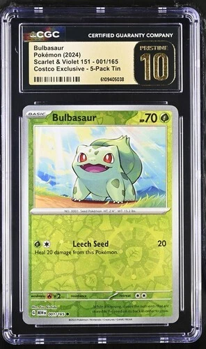 ✨✨ CGC 10 Pristine Bulbasaur 001/165 Reverse Holo Costco Exclusive 151 Pokemon