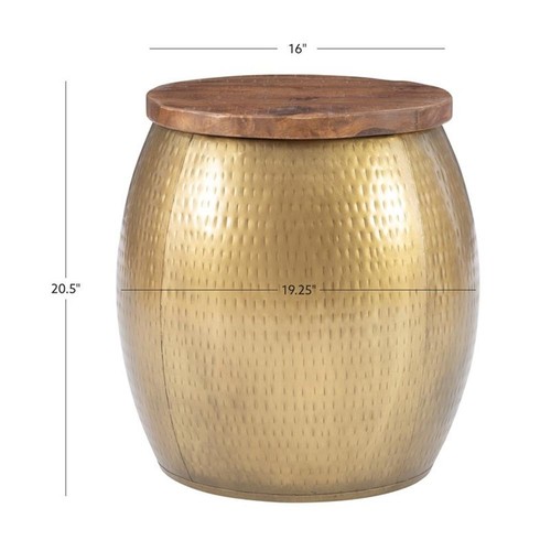Home Square Metal and Wood Drum Side Table with Storage in Gold - Set of 2 - Picture 11 of 11