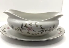 Harmony House Gravy Boat with Attached Underplate Linda Pattern Vntg 1959