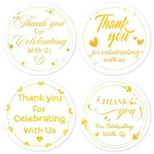 for Celebrating with Us Sticker, 40 PCS 2 Inch Gold Foil Gift Tags Thank You
