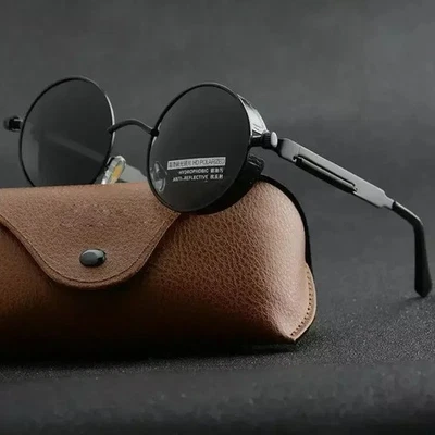 Retro Polarized Sunglasses Round Lens Men Women Driving Gothic Steampunk Glasses - Image 1 of 4