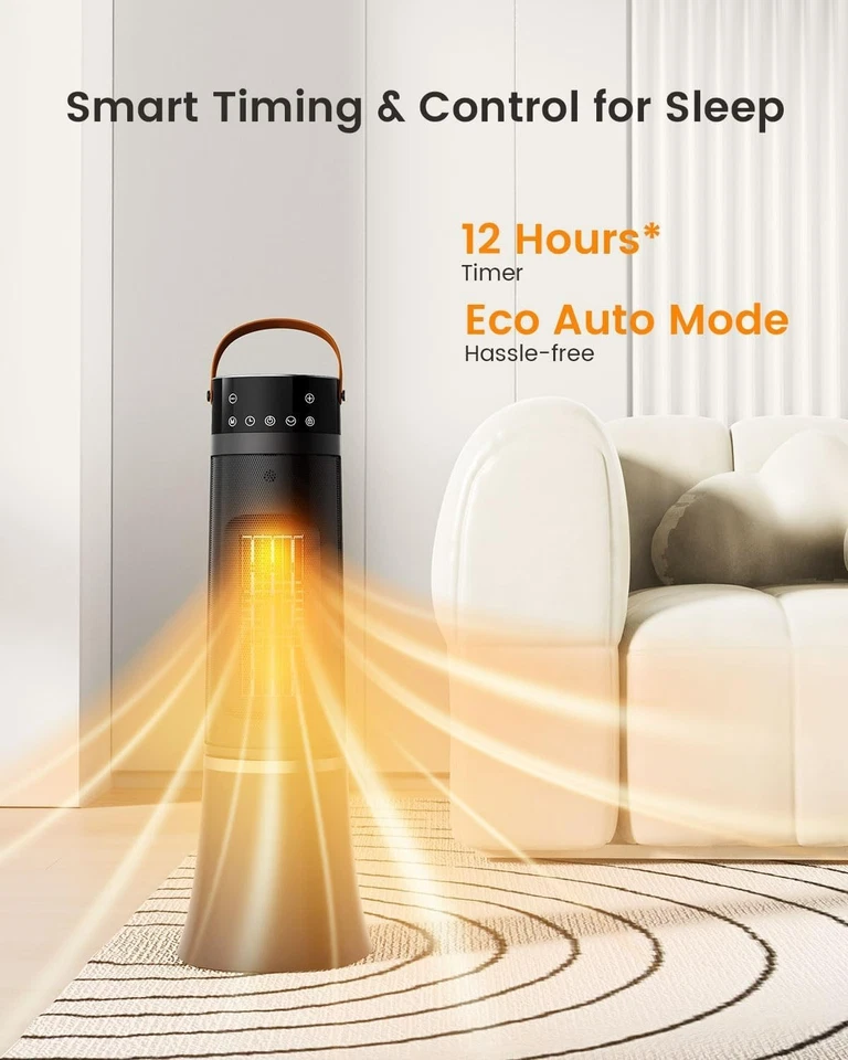 1500W Portable Tower Space Heater w/ Remote, 12H Timer Quiet Ceramic Oscillating - Image 4 of 4