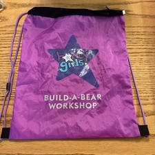 Build A Bear Drawstring Bag Purple Honey Girls Tote Backpack BAB Bear Carrier