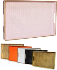 Pink Decorative Coffee Table Tray, Rectangular Plastic Serving Tray with Handles
