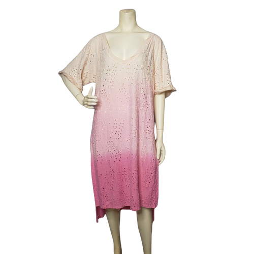 Free People Womens Large Palm Springs Pink Ombre Short Sleeves Coverup Dress - Picture 3 of 3