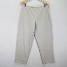 Eileen Fisher L Large Organic Cotton Stretch Slim Ankle Slit Pants Stone Neutral