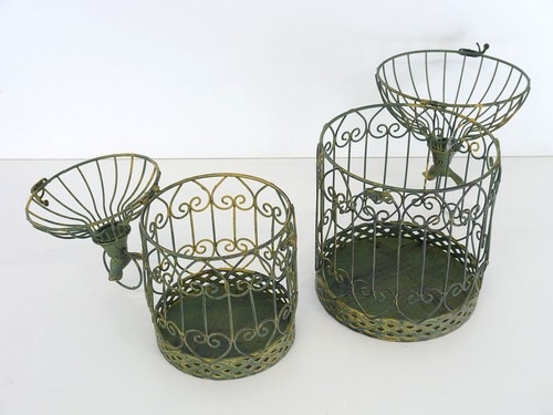 Semáforo de flores semáforo colgante metal jaula de pájaro verde juego de 2 vintage (11142) - Imagen 3 de 4