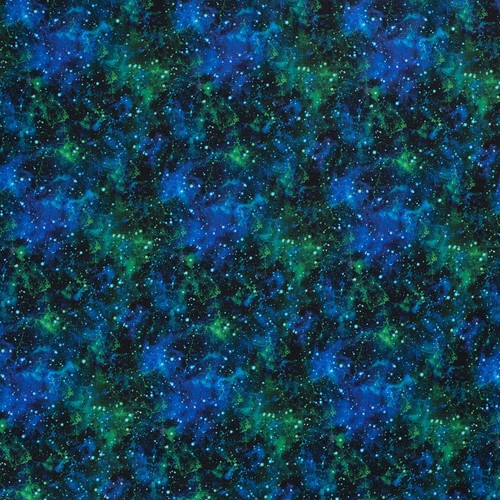 Stoff Baumwolle Sweatshirtstoff Galaxy Weltraum All Sterne schwarz blau grün - Bild 2 von 6
