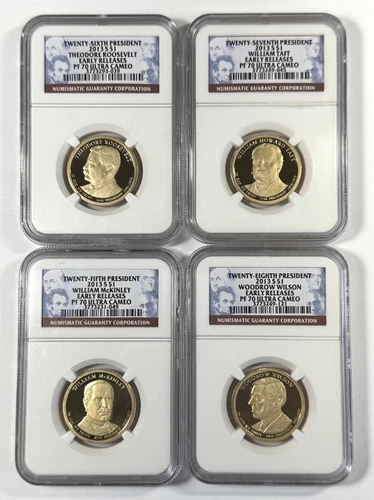 2013-S Presidential Dollar 4pc Set McKinley, Taft, Wilson, Roosevelt PF70UC NGC