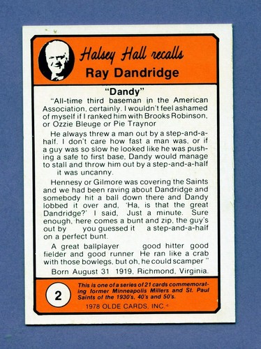Halsey Hall Recalls Hall of Famer Ray Dandridge  # 2 -- Minneapolis Millers - Picture 2 of 2