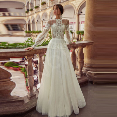 knee length dresses for ladies Puff Sleeves Wedding Gown by Mary's Bridal MB4133