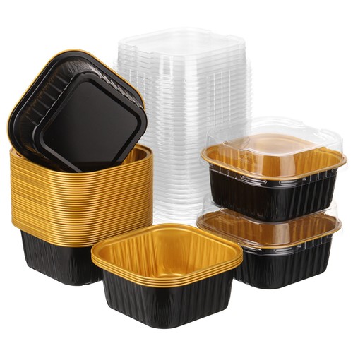 40 Set Einweg Kuchenformen mit Deckel, 5 Oz Folie Backformen Schwarz Gold