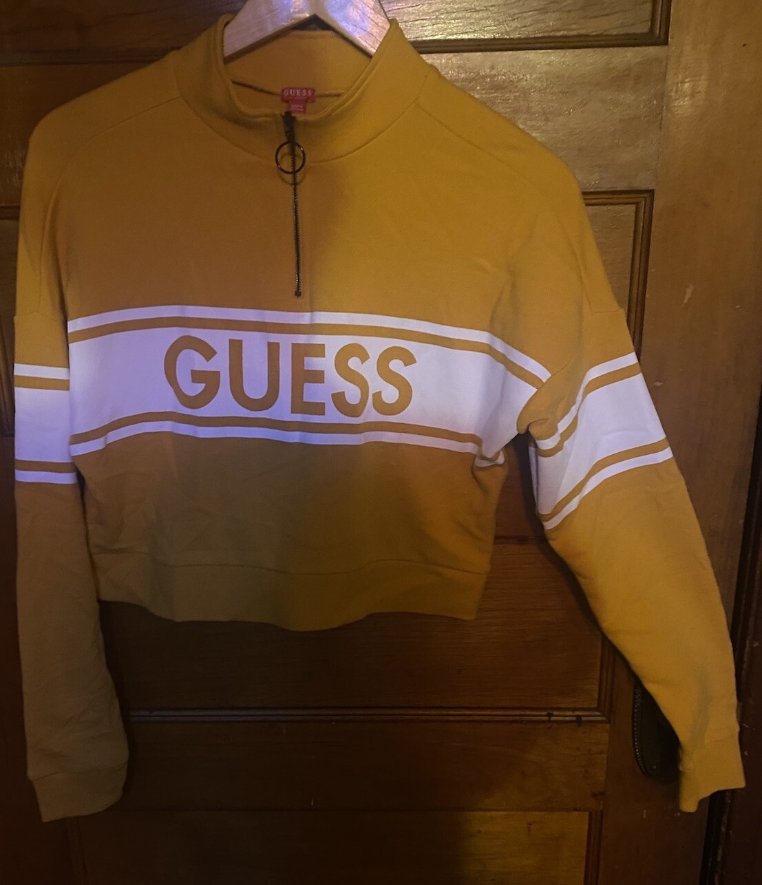 Guess Women's 1/4 Zip Cropped Pullover Sweater yellow Size S