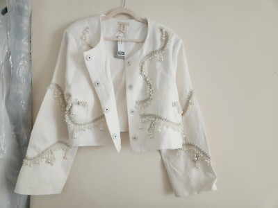 H&M Cropped Bead-embellished linen jacket  White_ecru. Jacket Only -Sz M BNWT