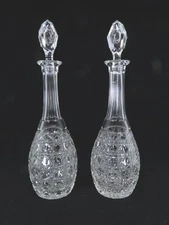 (2) American Brilliant Period Glass Decanters with Stoppers 12.5" Tall, Hobnail