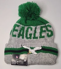 New Era Philadelphia Eagles Knit Removable Pom Beanie Hat OSFA Throwback Logo