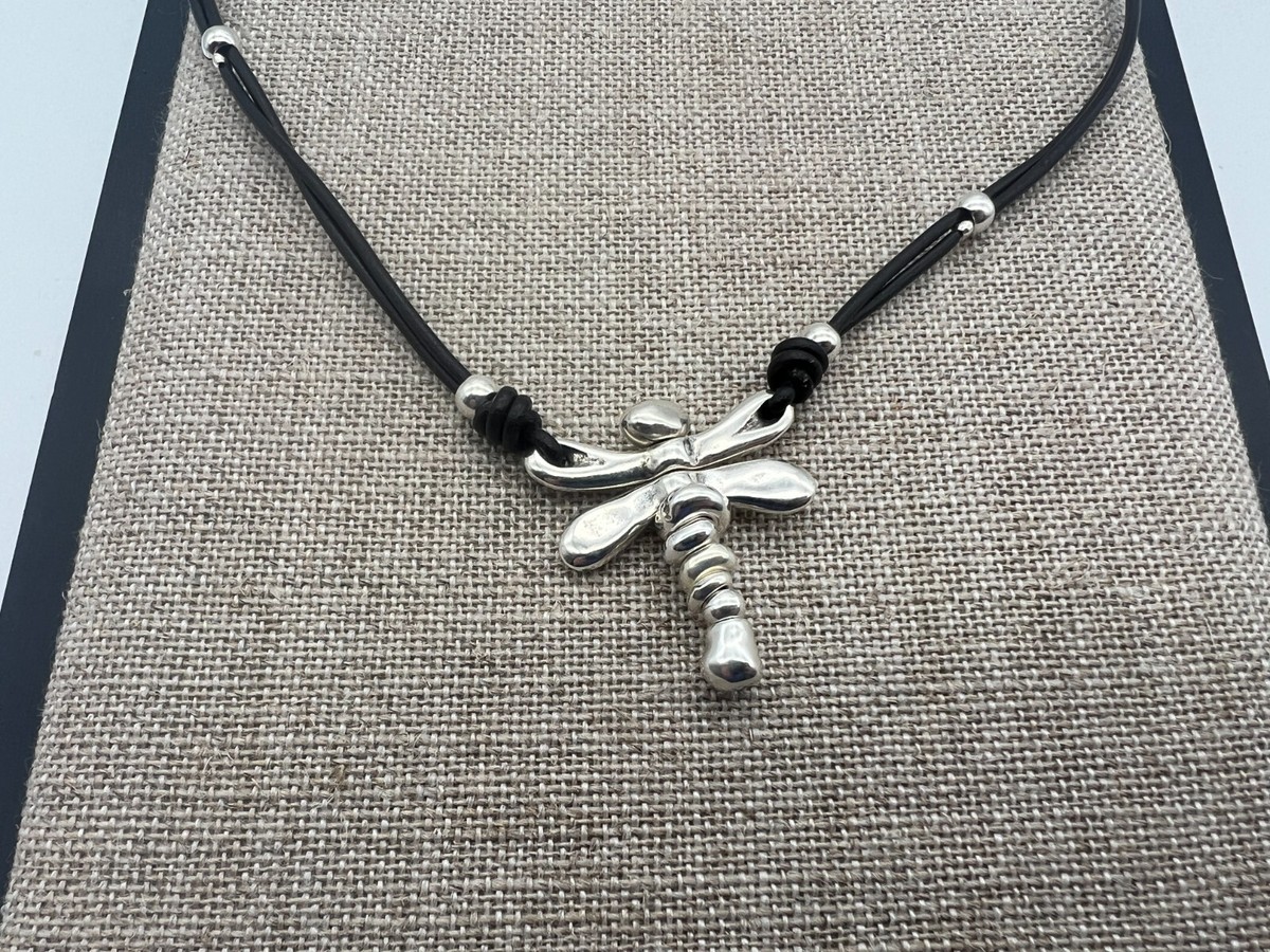 NEW Uno de 50 SER REBEL DRAGONFLY Leather Necklace Sterling