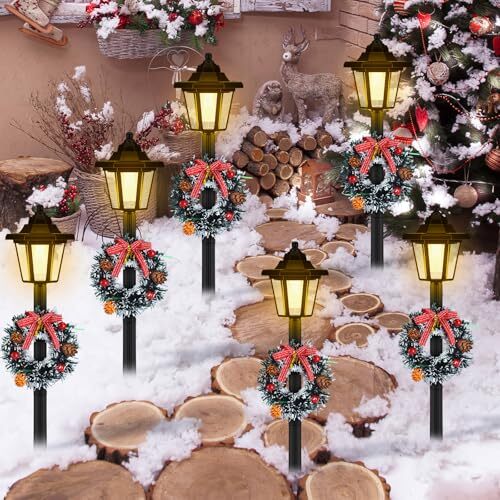 4 Pcs Christmas Solar Pathway Lights Outdoor Waterproof Solar Christmas