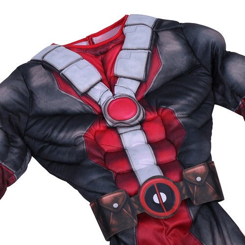 Kids Marvel Deadpool Muscle Costume Cosplay Boys Jumpsuit Mask Belt - Picture 4 of 5