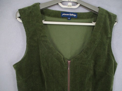 Princess Highway Dress Womens 10 Green Zip Corduroy Sleeveless Fit Flare V Boho - Picture 2 of 14