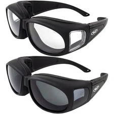 GV 2 Motorcycle Safety Sunglasses Fits Over MOST Rx Glasses Smoke and Clear Day