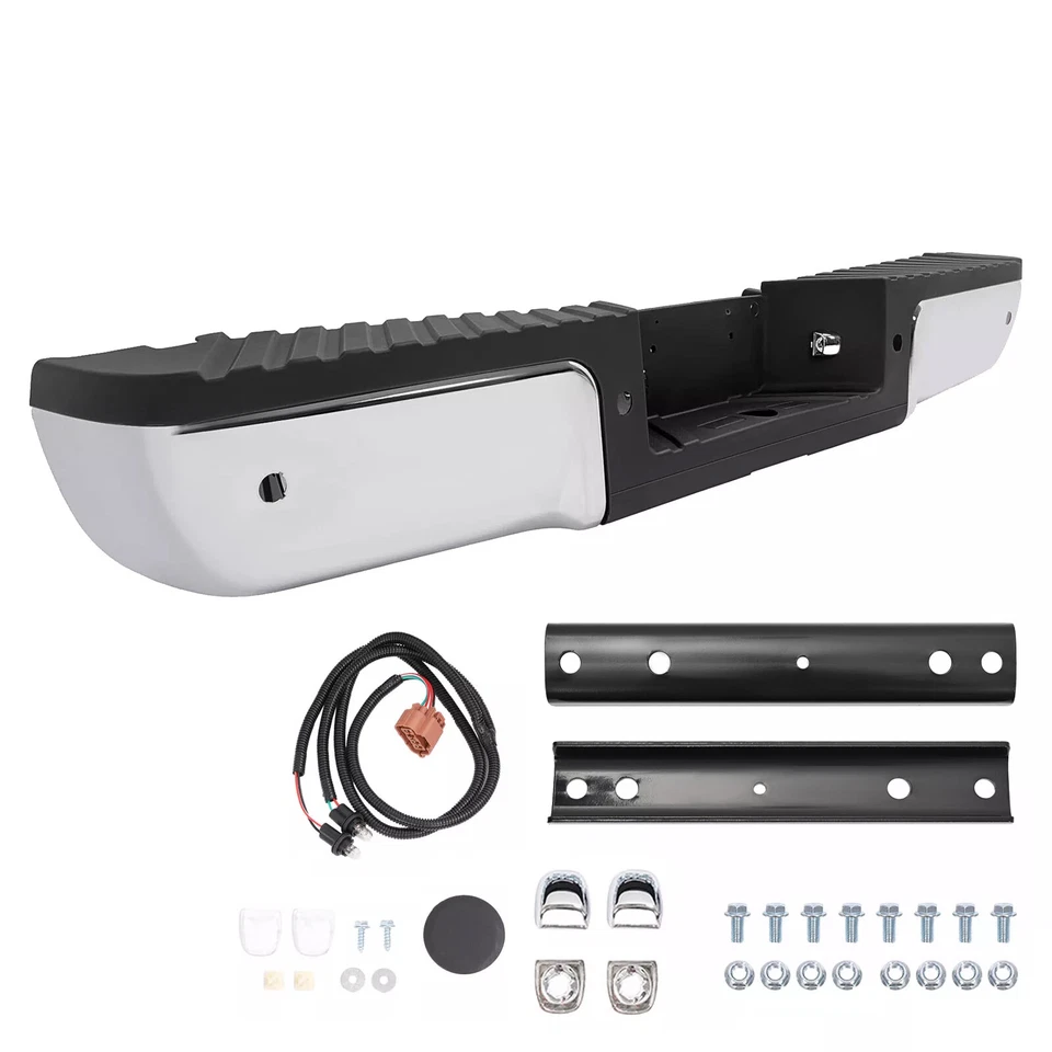 Conjunto de parachoques trasero cromado para Ford F250 F350 F450 2008-2016 con orificios de sensor Foto 2 de 4