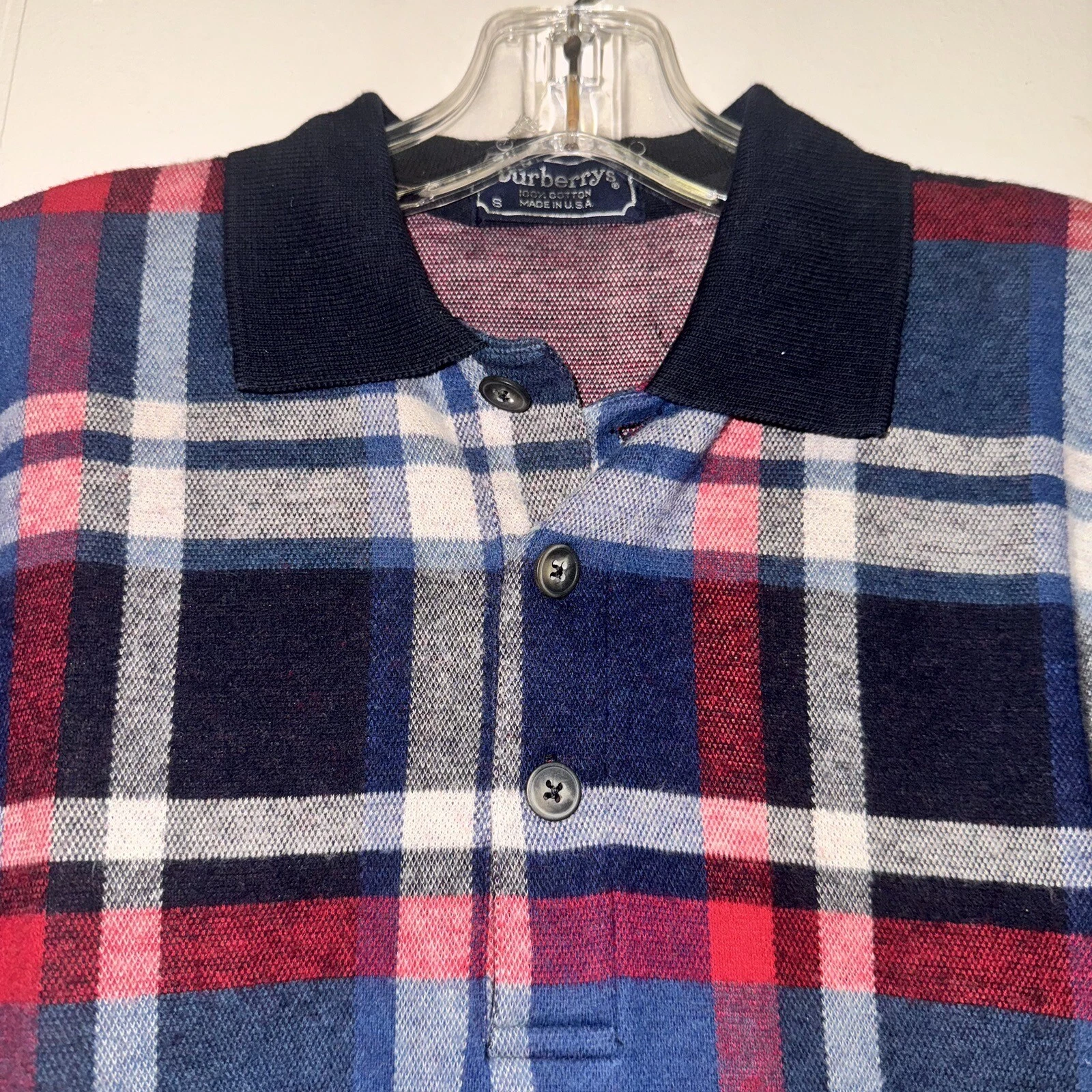 Maglione Burberrys vintage donna S blu rosso quadri righe USA Preppy Academia
