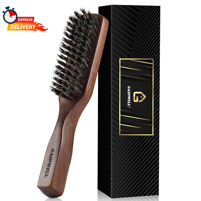 Mens Wild Boar Bristle Hair Brush for Men - Slick Back Hair Brush - Stiff Bristl