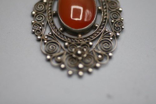 Ornate Filigree Necklace Carnelian Sterling Silver S5 - Picture 3 of 11