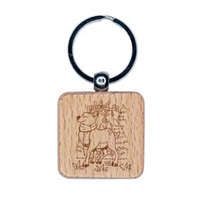 Reindeer with Christmas Ornaments Engraved Wood Square Keychain Tag Charm