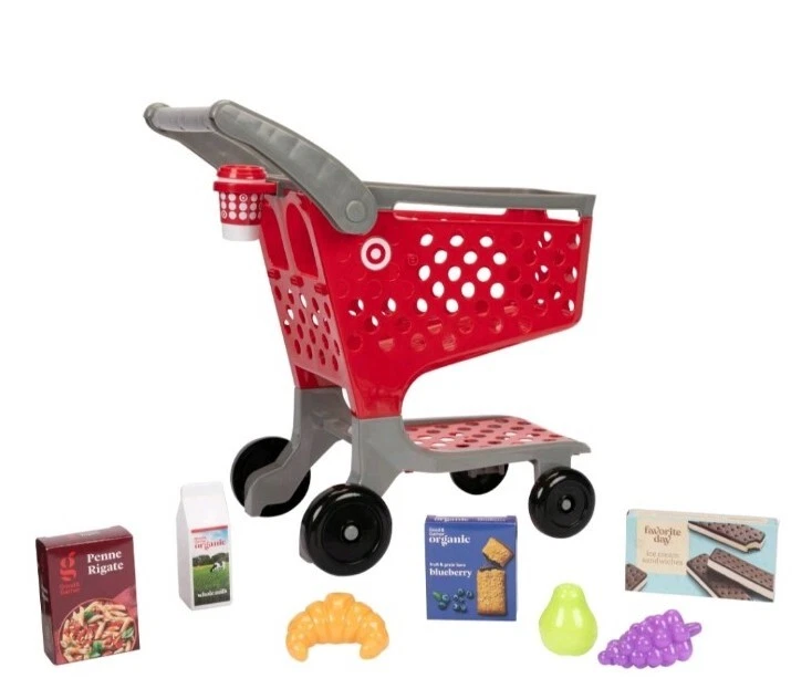 Red Target Toy Shopping Mini Cart 12 Pieces Playset